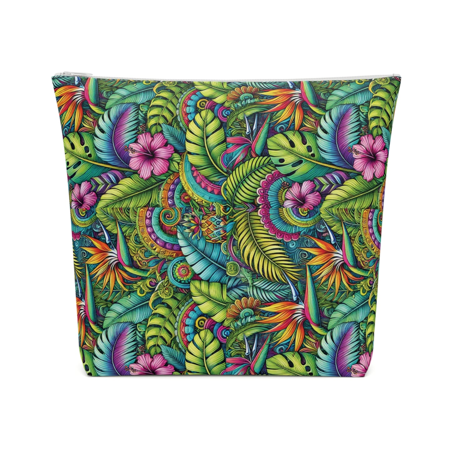 Tropical Cotton Cosmetic Bag, Makeup Pouch, 5 Sizes / Rainforest Blooms