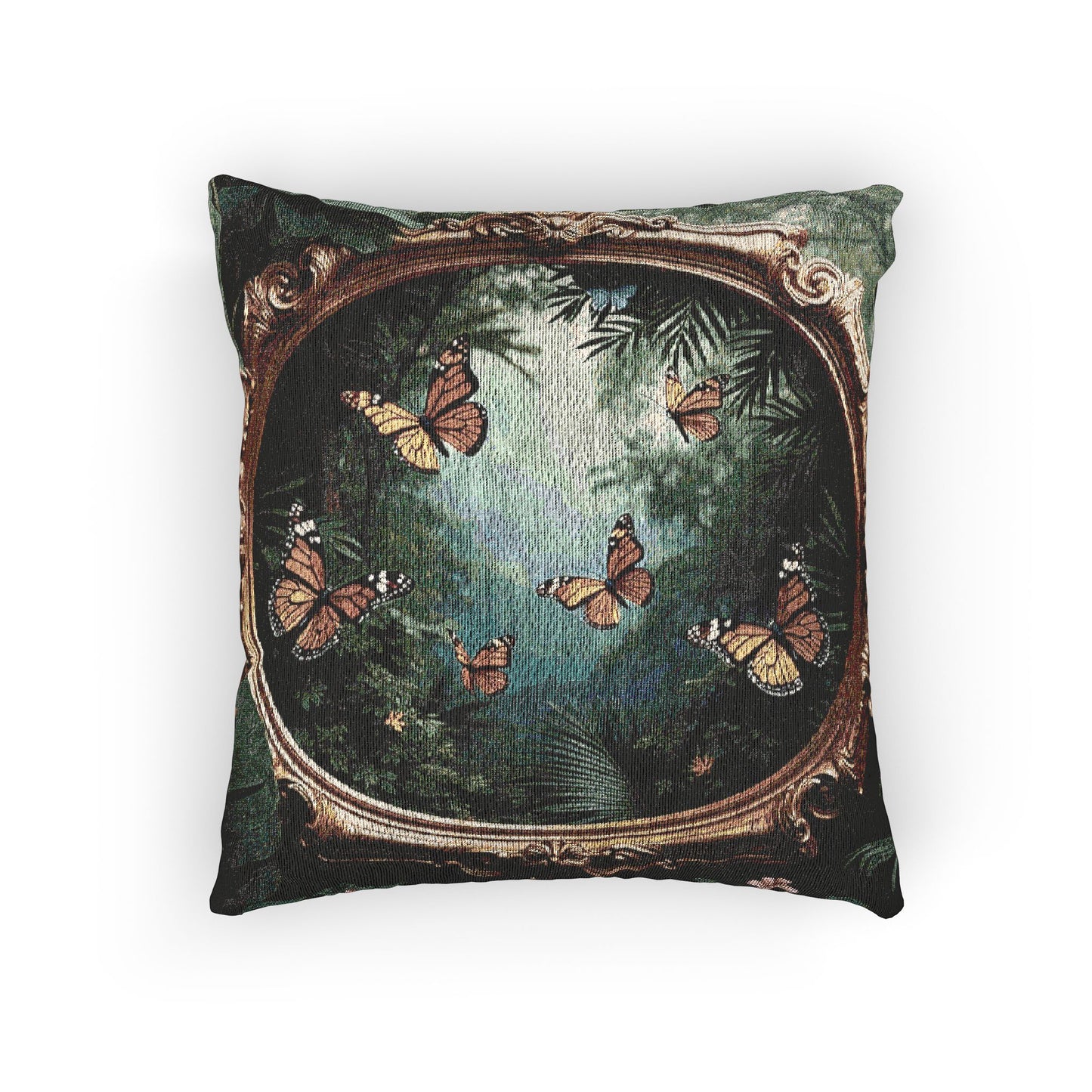 Woven Pillow, 17"W x 18"L - Framed Monarch Gathering
