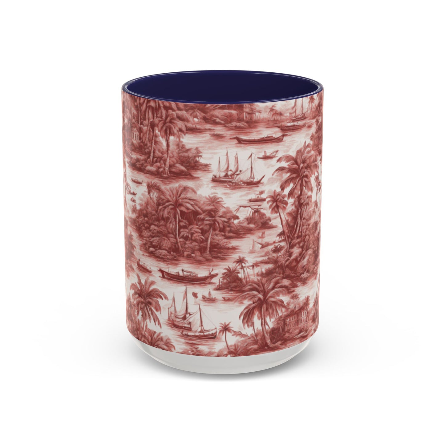 Accent Coffee Mug (11, 15oz), 8 Colors - Tropical Toile #1, russet