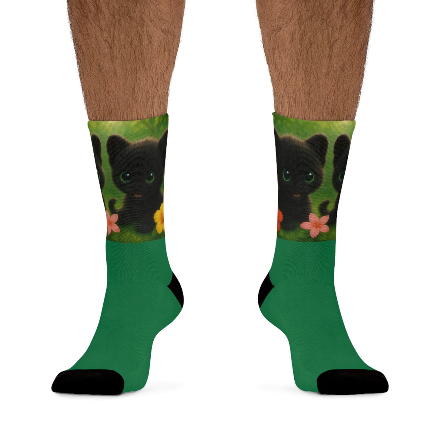 Recycled Poly Socks, Baby Black Panthers/Dark Green