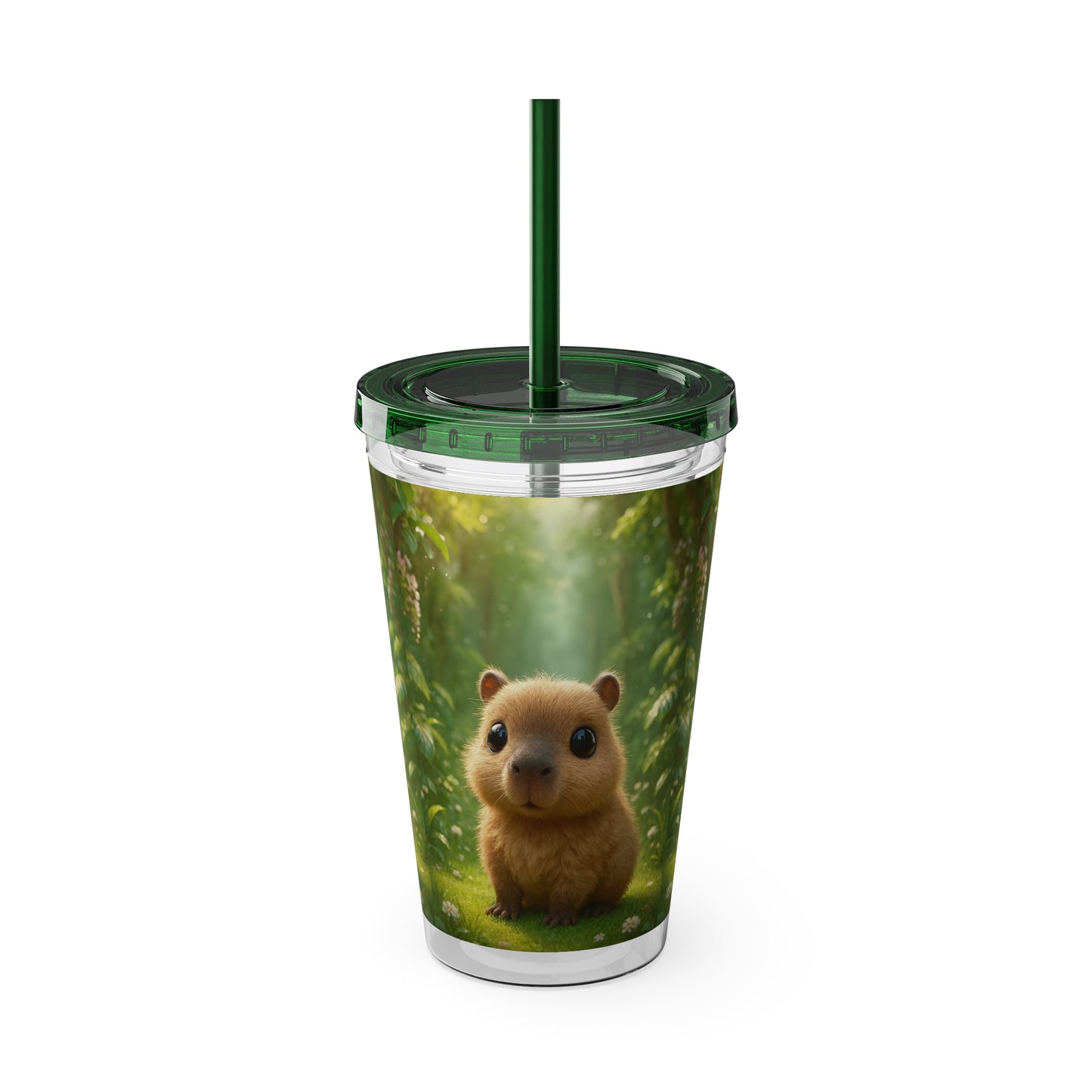 Tropical Tumbler with Straw | 16oz Colorful Travel Cup / Baby Cabybara