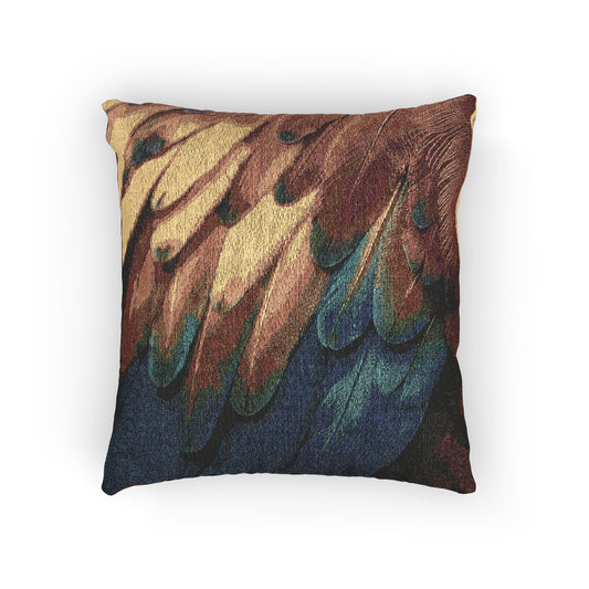 Woven Pillow, 17"W x 18"L ~ Rainforest Parrot Macaw Feathers