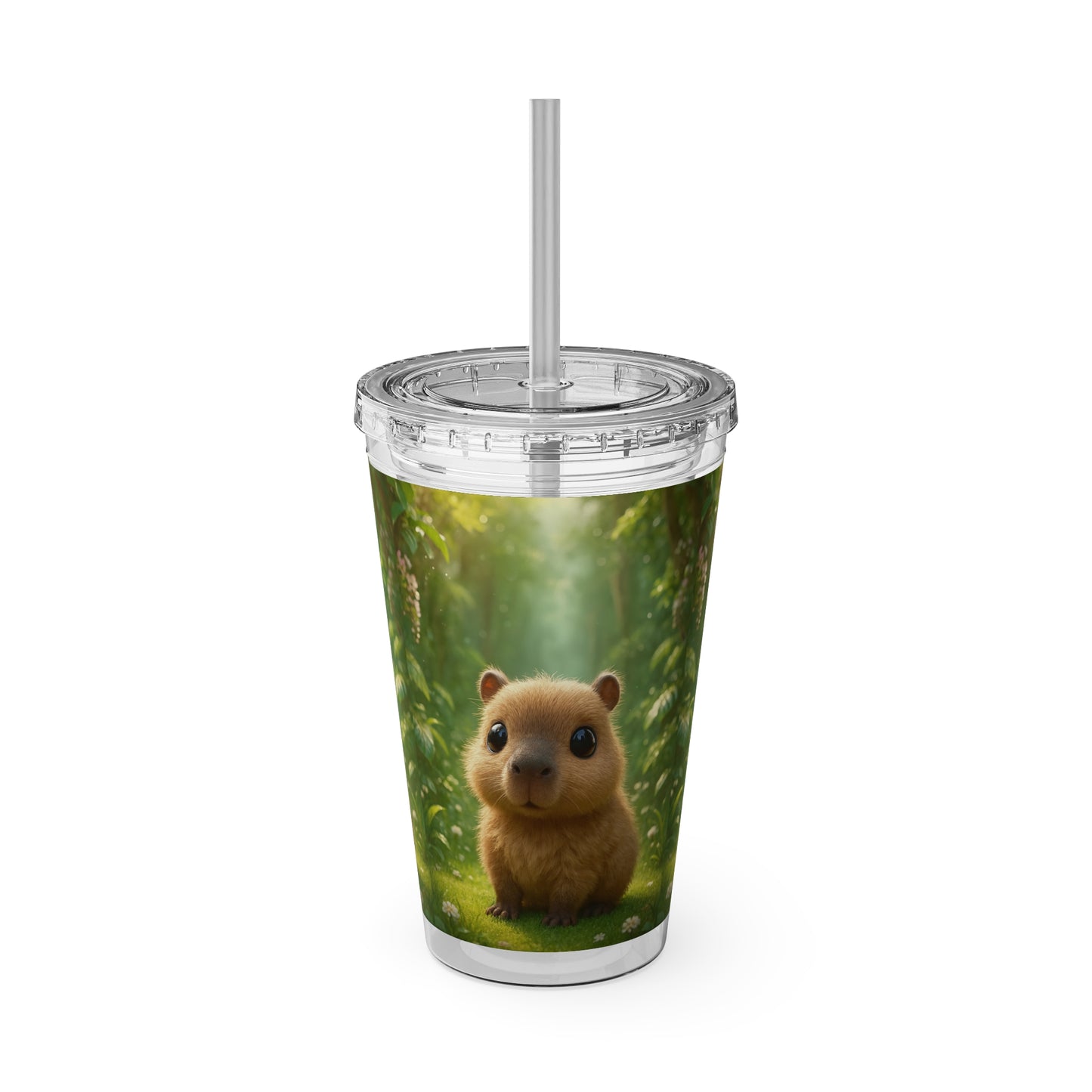 Tropical Tumbler with Straw | 16oz Colorful Travel Cup / Baby Cabybara