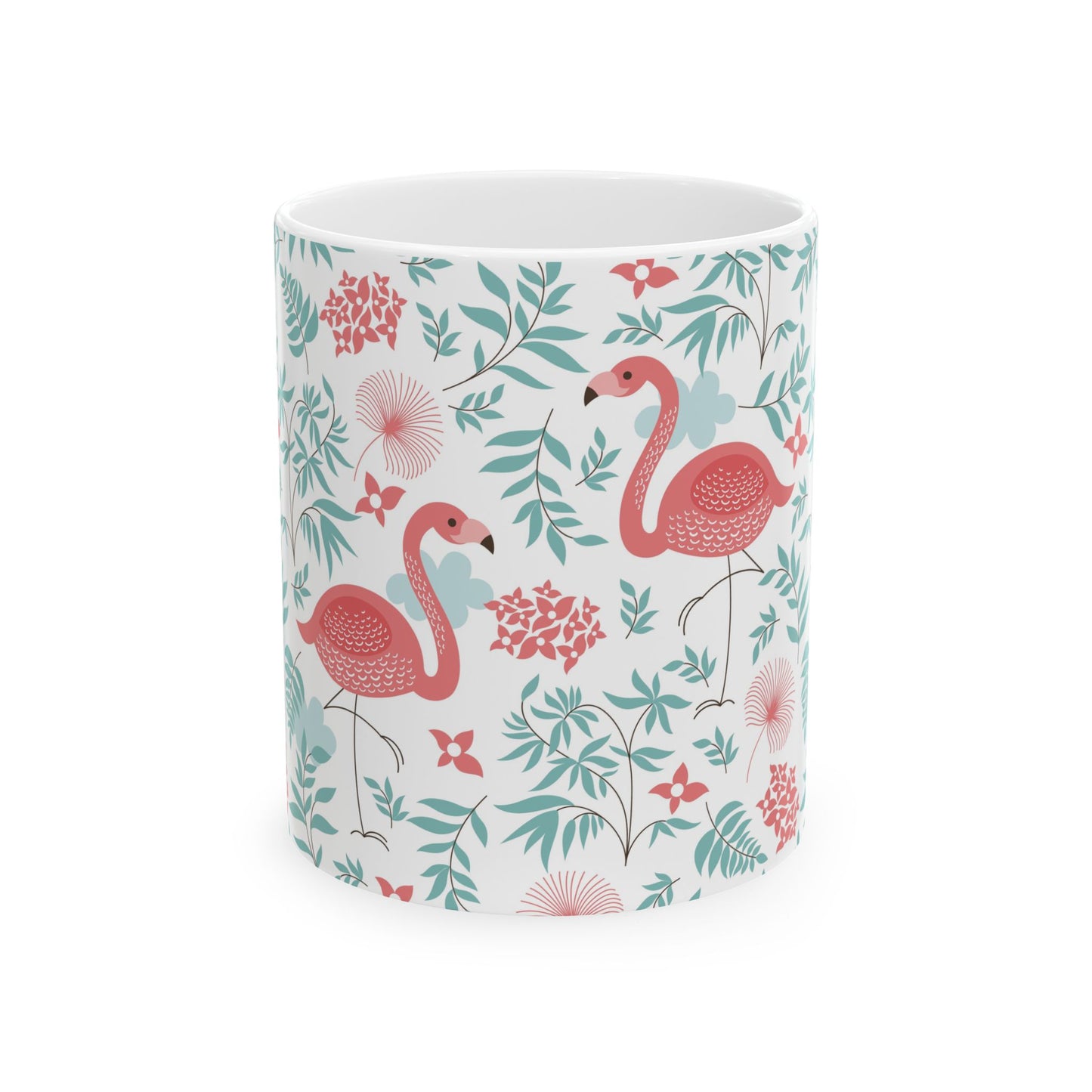 Ceramic White Mug - Happy Flamingos