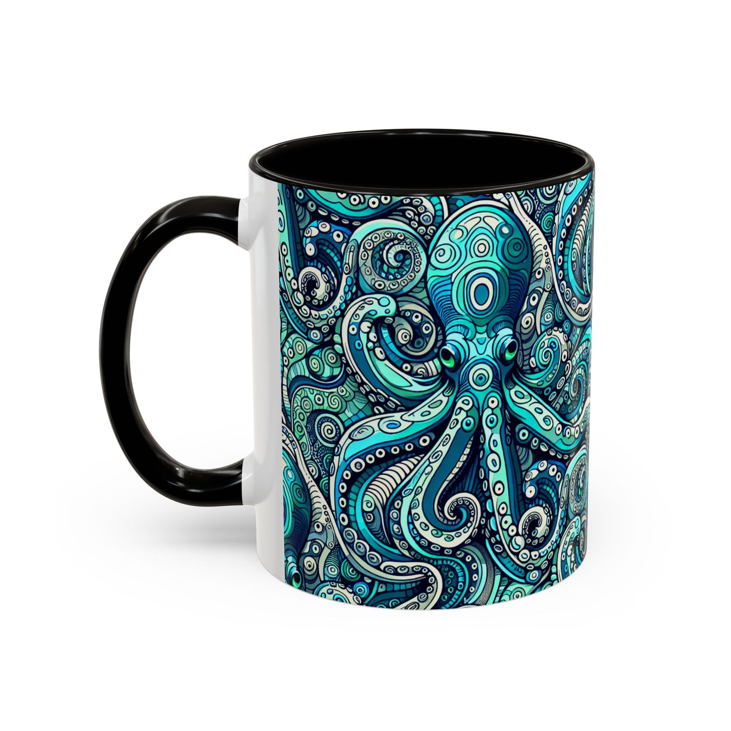 Accent Color Coffee Mug, Many Colors - 11oz & 15oz / Aqua Octopus