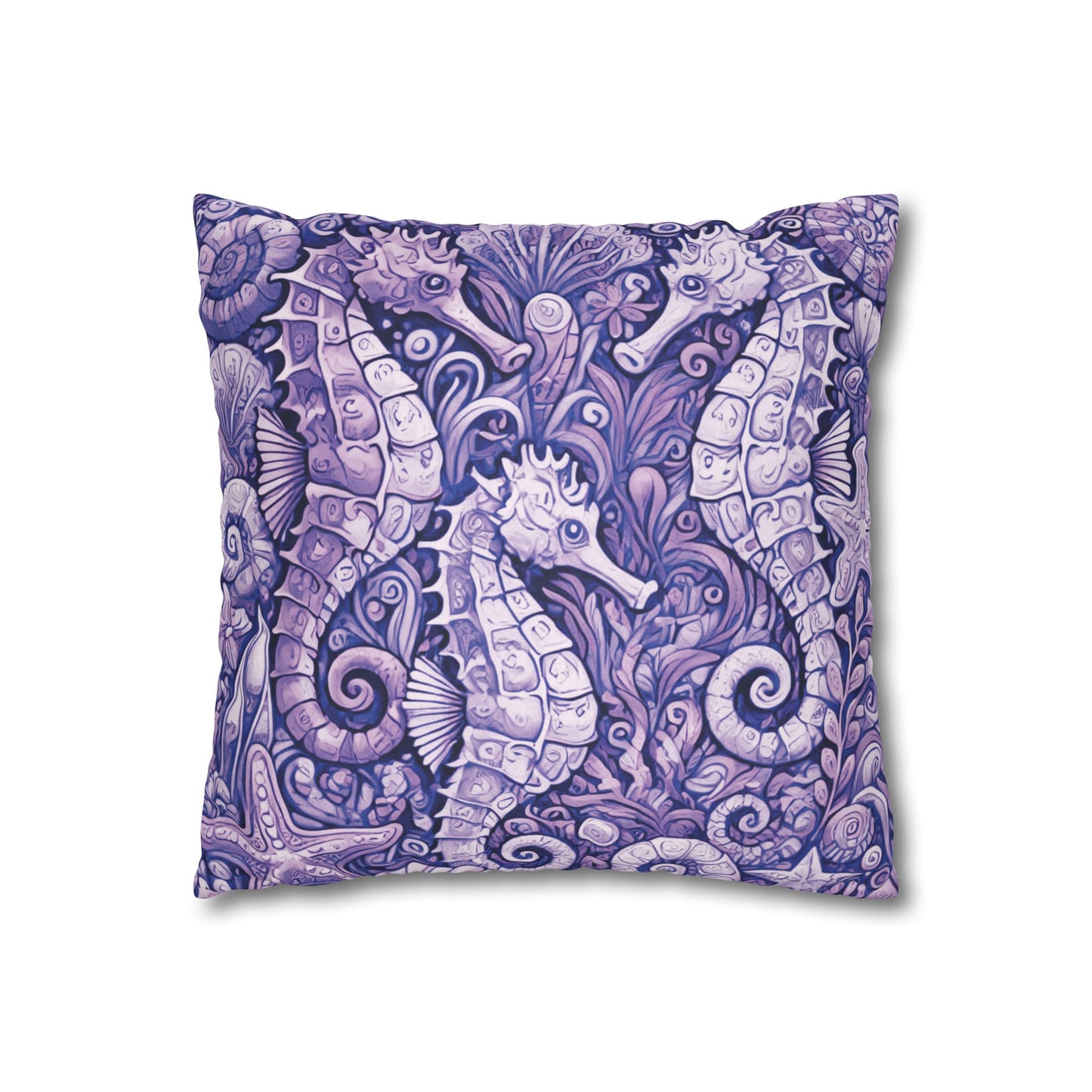 Faux Suede Square Pillowcase - Seahorse Trio, Amethyst