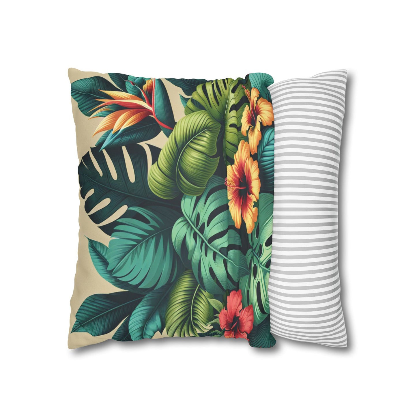 Faux Suede Square Pillowcase - Exotic Flora