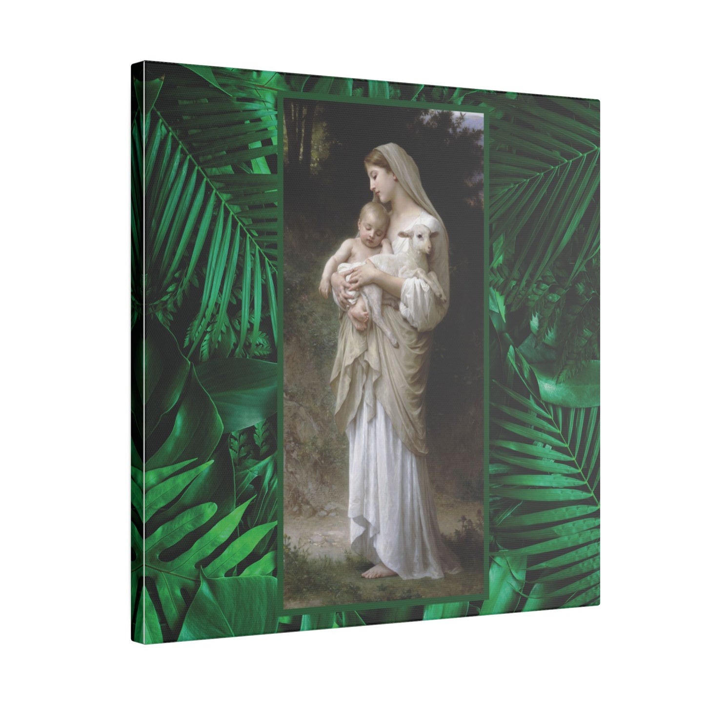 "Tropical Rainforest Innocence" Religious Canvas Artwork - Stretched Canvas Print / Virgin Mary & Jesus