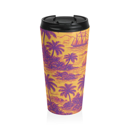 15 oz. Stainless Steel Travel Mug / Faraway Trip Toile, Orange