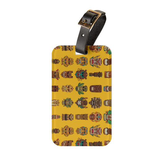 Luggage Tag - Tiny Tiki Dudes, Yellow