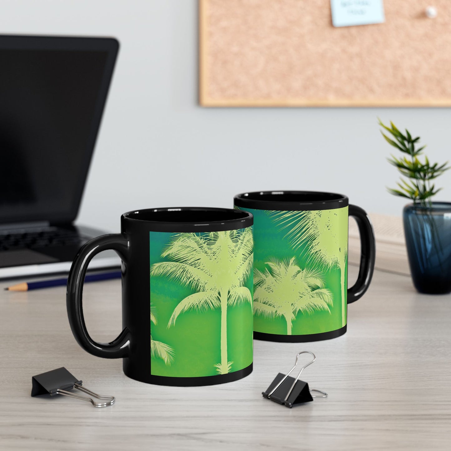 Black Coffee Mug - Palm Glow Green