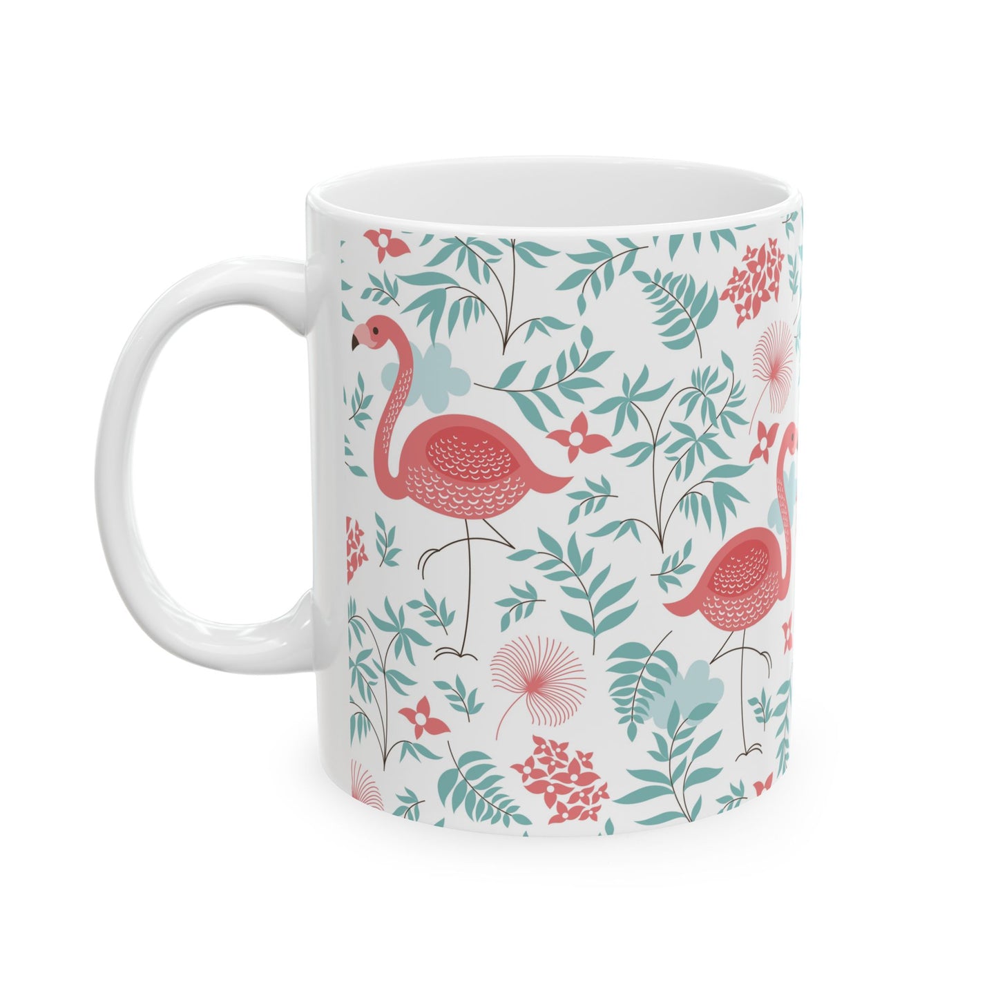 Ceramic White Mug - Happy Flamingos