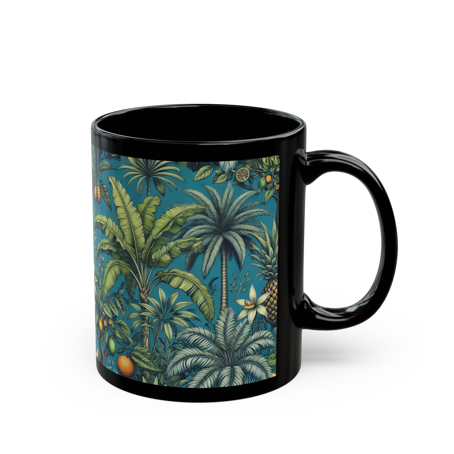 Black Coffee Mug - Tropical Fruit Blue