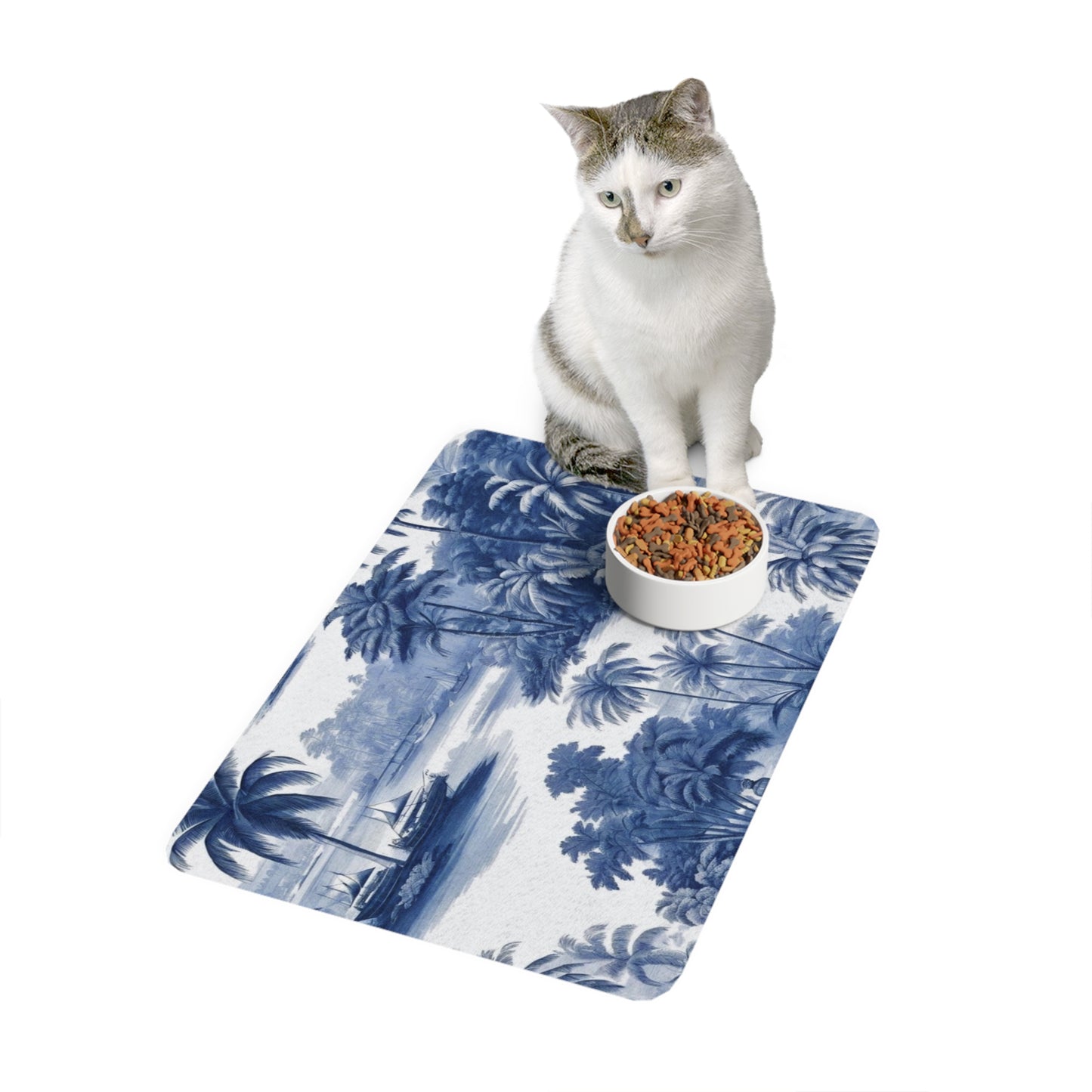 Pet Food Mat (12x18), Tropical Toile Blue