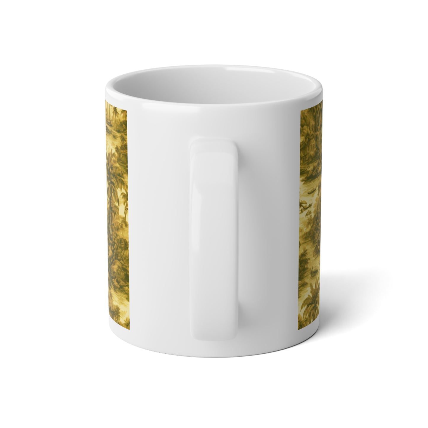 Jumbo Mug, 20oz, Tropical Toile, Gold | Tropical Coffee Cup, Gift for Ocean Lovers