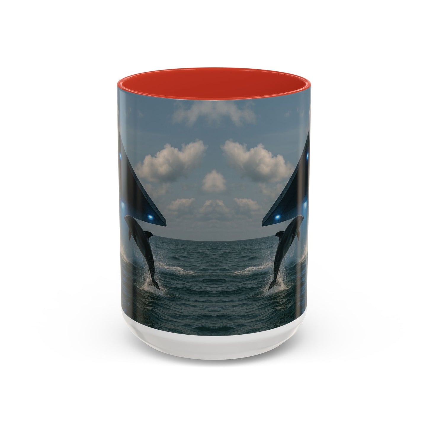 Accent Coffee Mug (11, 15oz), 8 Colors - UFO and Dolphin