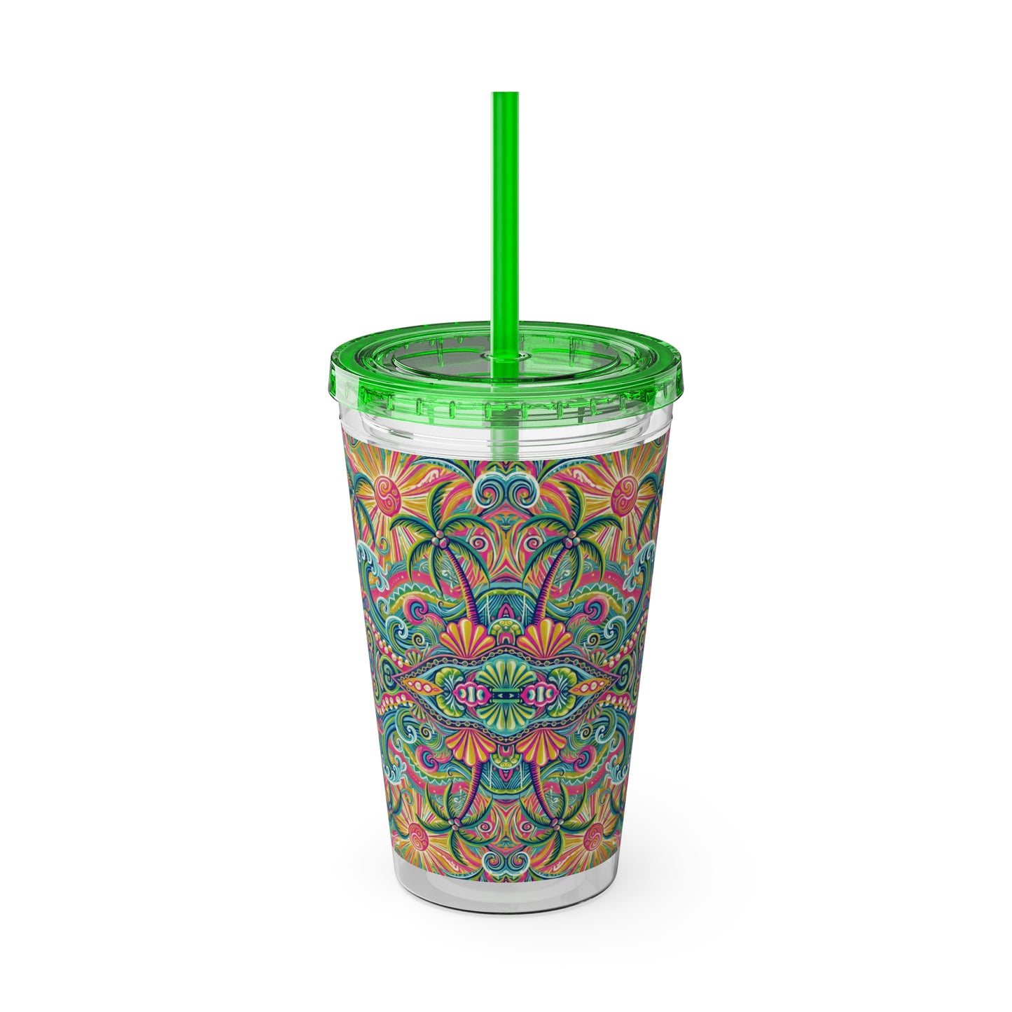 Tropical Tumbler with Straw | 16oz Colorful Travel Cup / Kaleido Bay