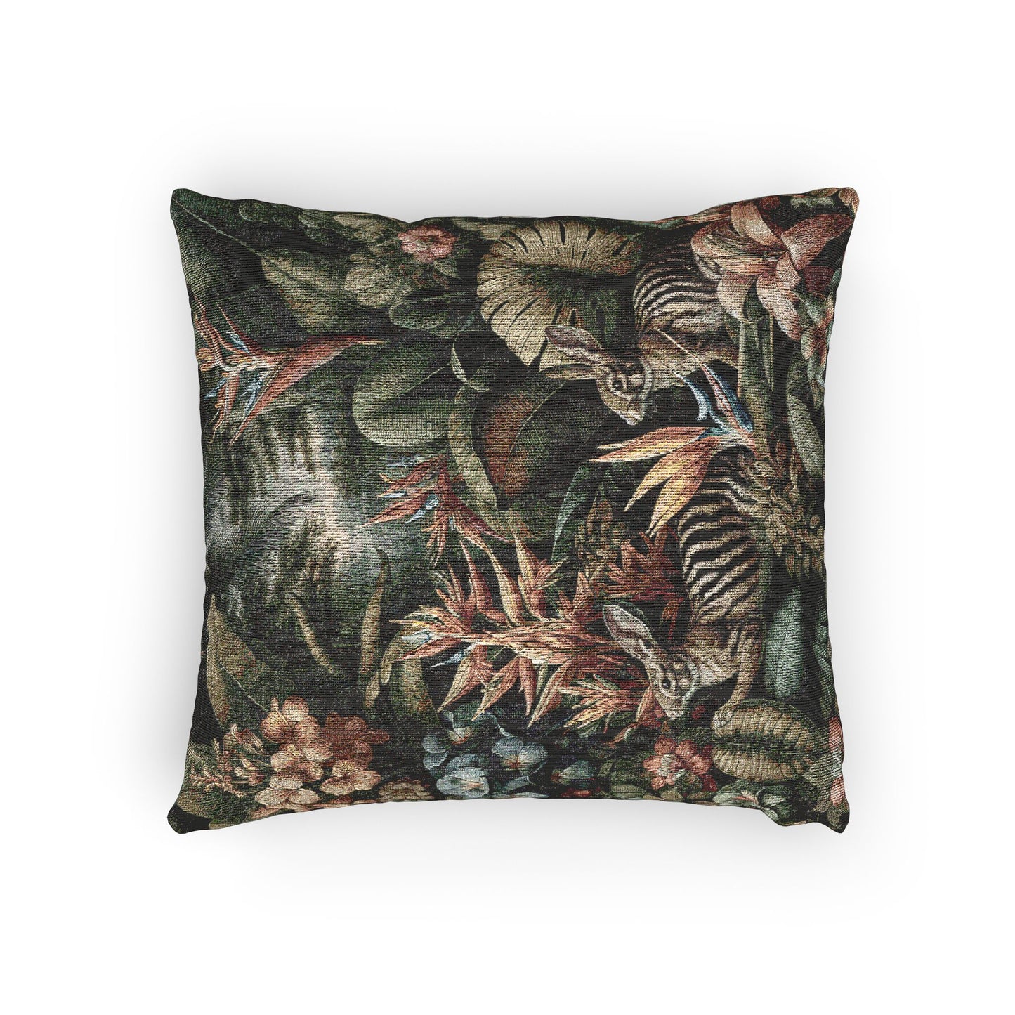 Woven Pillow, 17"W x 18"L ~ Rainforest Sumatran Rabbit Outing