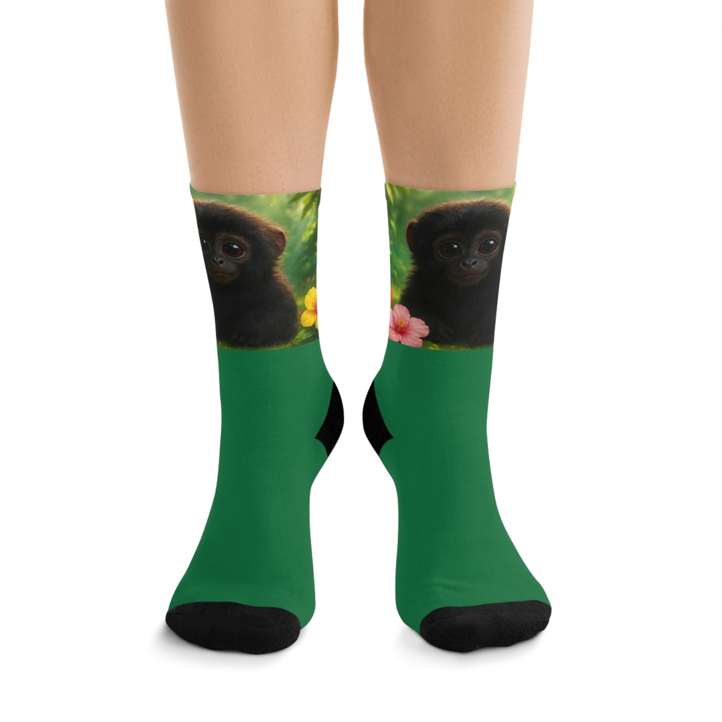 Recycled Poly Socks, Baby Howler Monkey/Dark Green