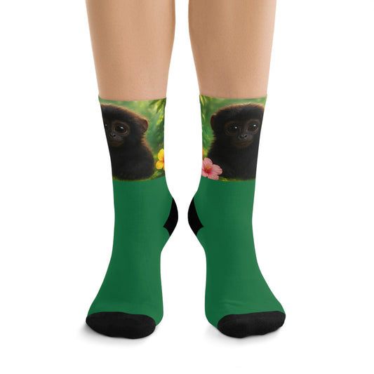 Recycled Poly Socks, Baby Howler Monkey/Dark Green