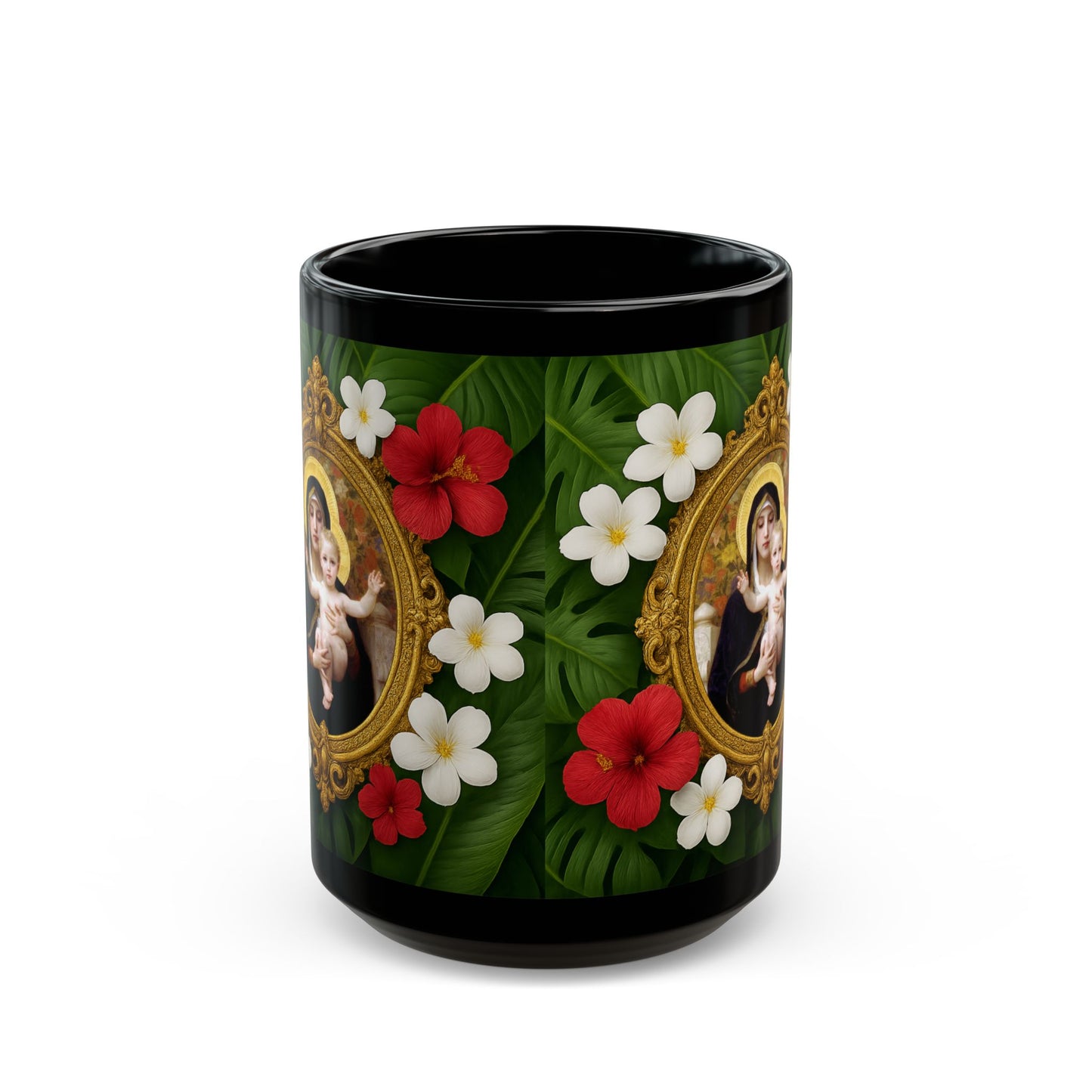 Religious Black Coffee Mug - Virgin of the Lilies