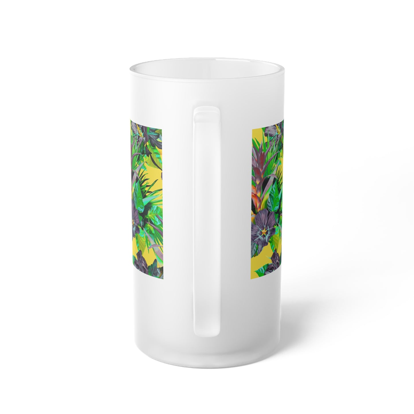 Frosted Glass Beer Mug, Plant Palooza, yellow