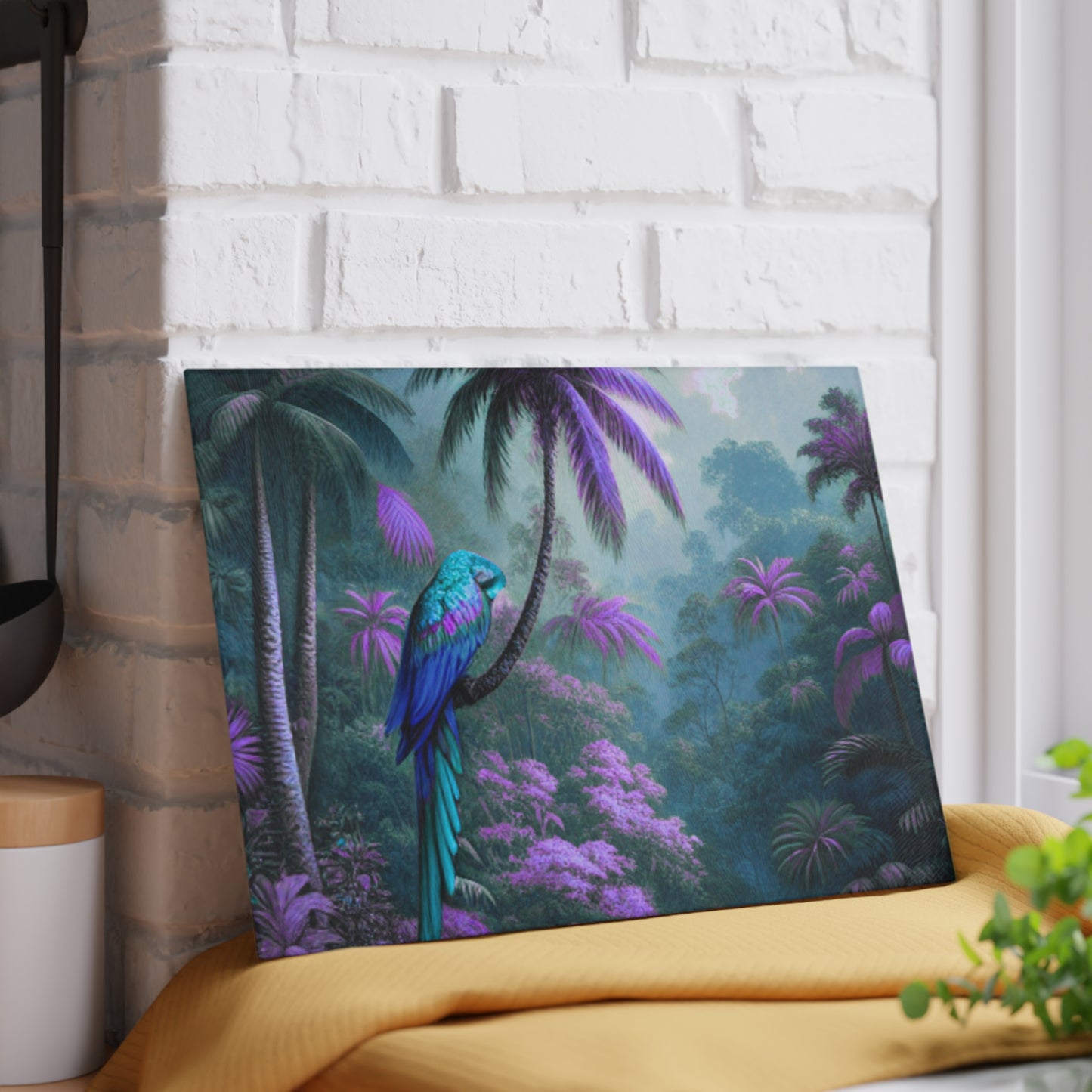 Glass Cutting Board, 2 sizes - Sleeping Beauty Parrot/Fantasy