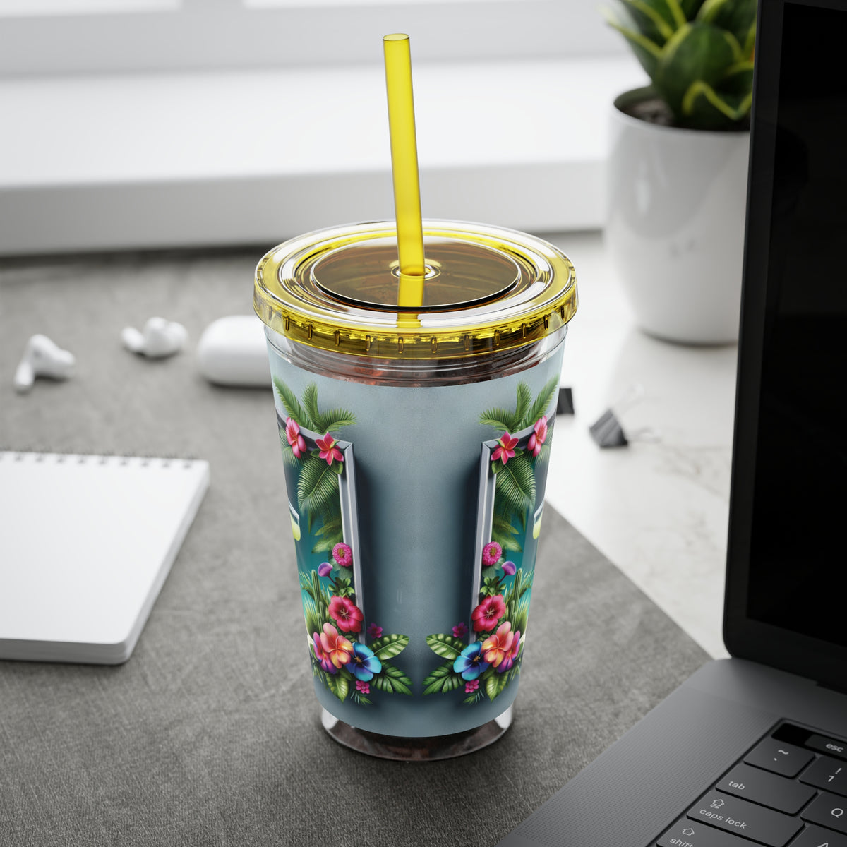 Tropical Tumbler with Straw | 16oz Colorful Travel Cup / Tropical Margarita