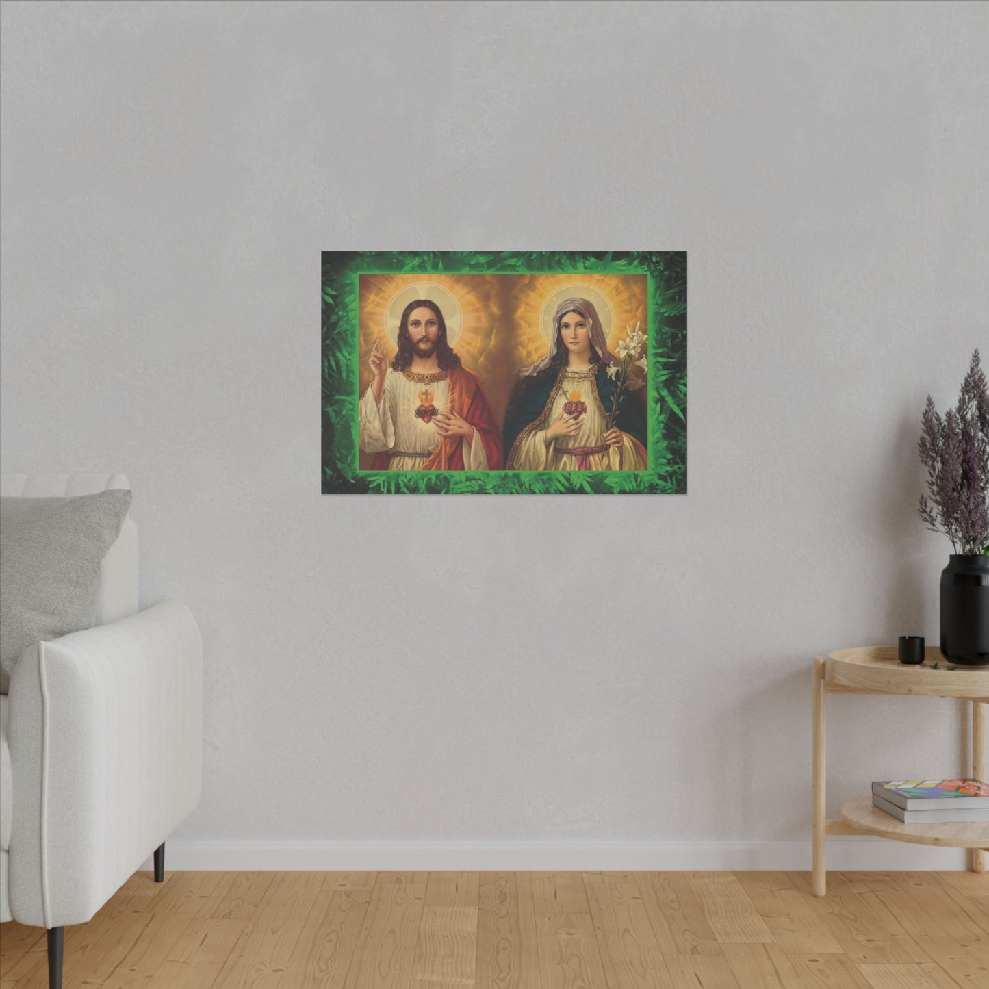 "Tropical Glow Jesus and Mary" Religious Canvas Artwork - Stretched Canvas Print / Byzantine Icons