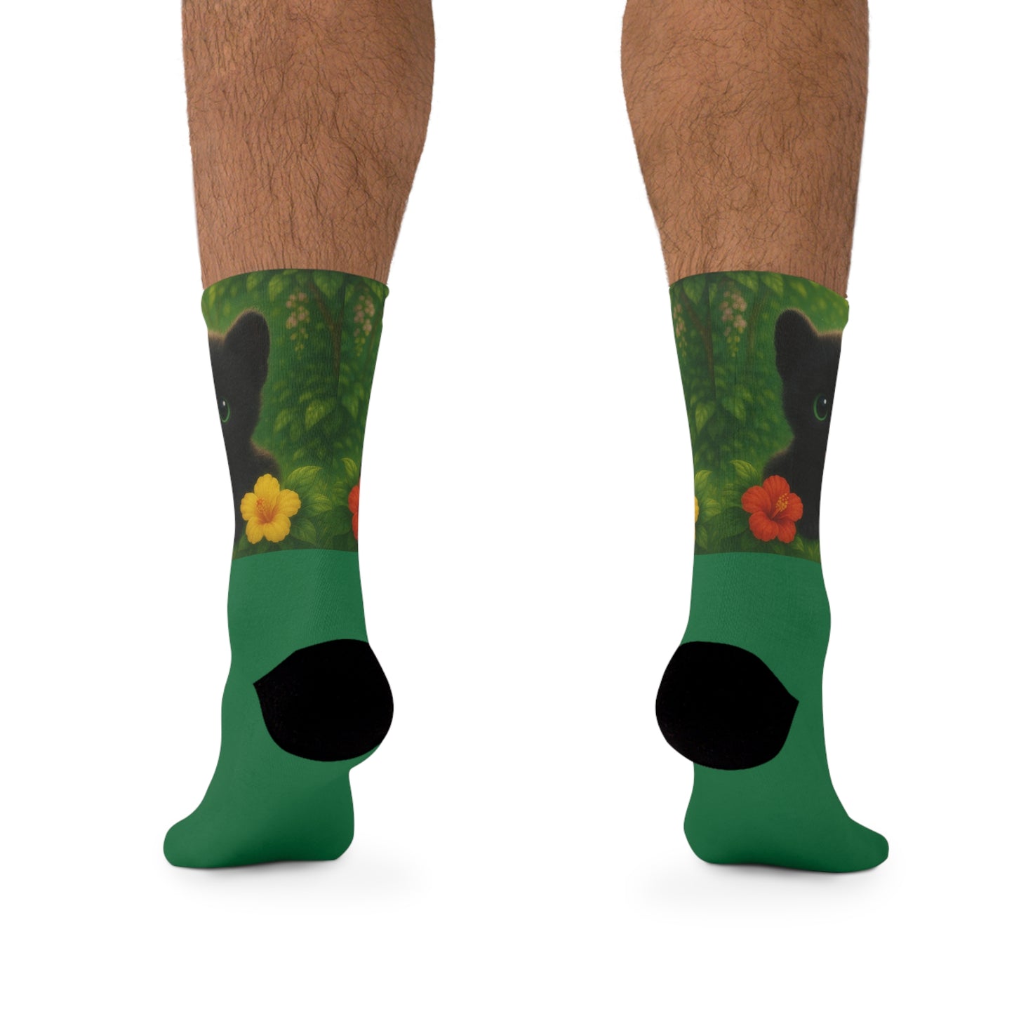 Recycled Poly Socks, Baby Black Panthers/Dark Green