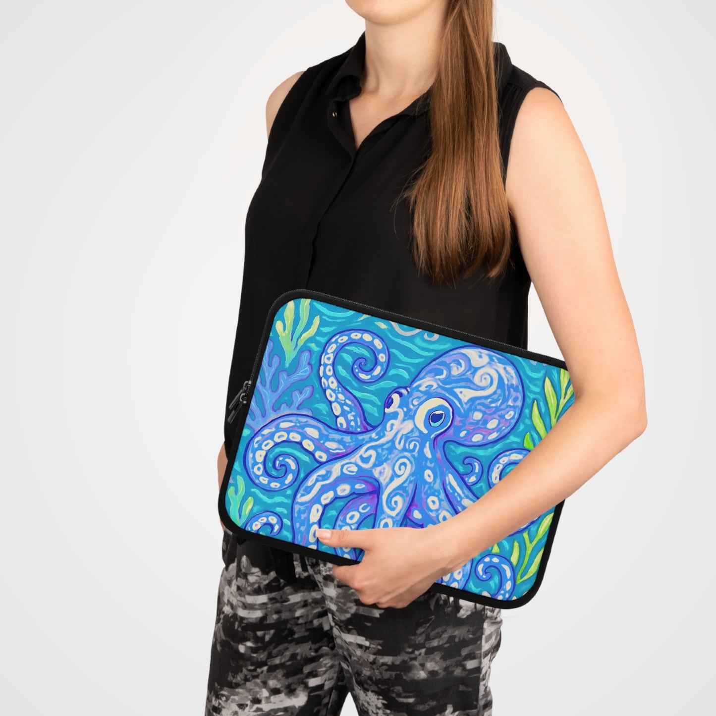 Tropical Laptop Sleeve, 5 Sizes - Perfect for Beach Lovers & Students / Octopus Kraken Joe, Blue
