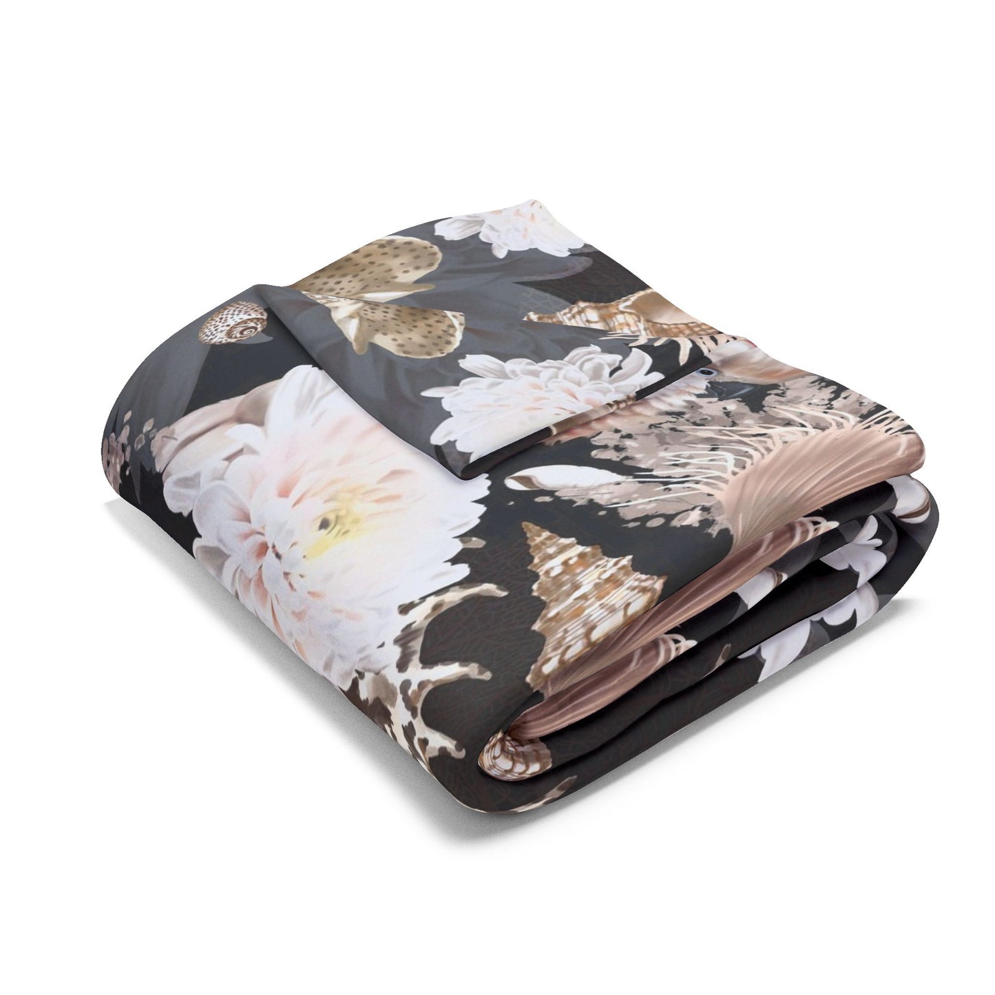 Parrots, Flowers and Seashells Fleece Blanket - Neutrals Tropical Design