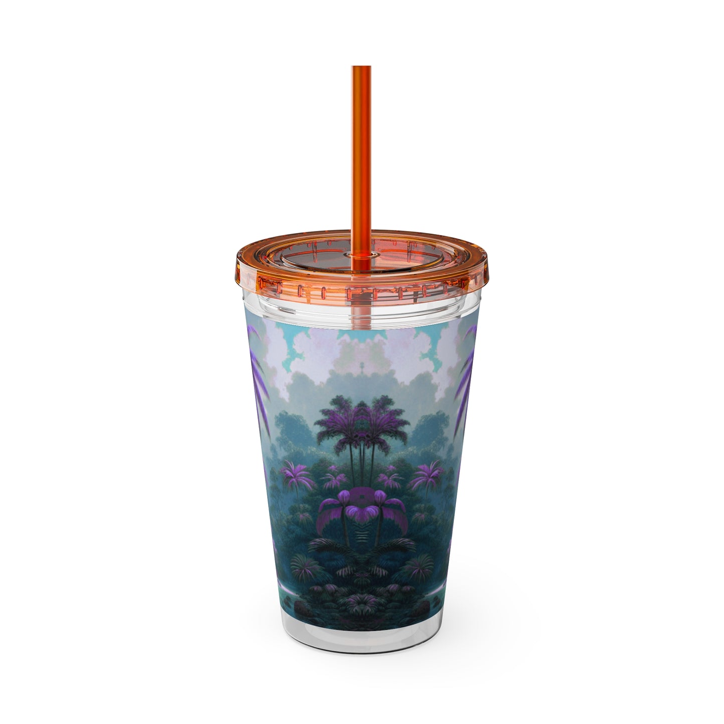 Tropical Tumbler with Straw | 16oz Colorful Travel Cup / Sleeping Parrot/Fantasy