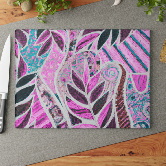 Glass Cutting Board, 2 sizes - Amazon Whimsy, Pink
