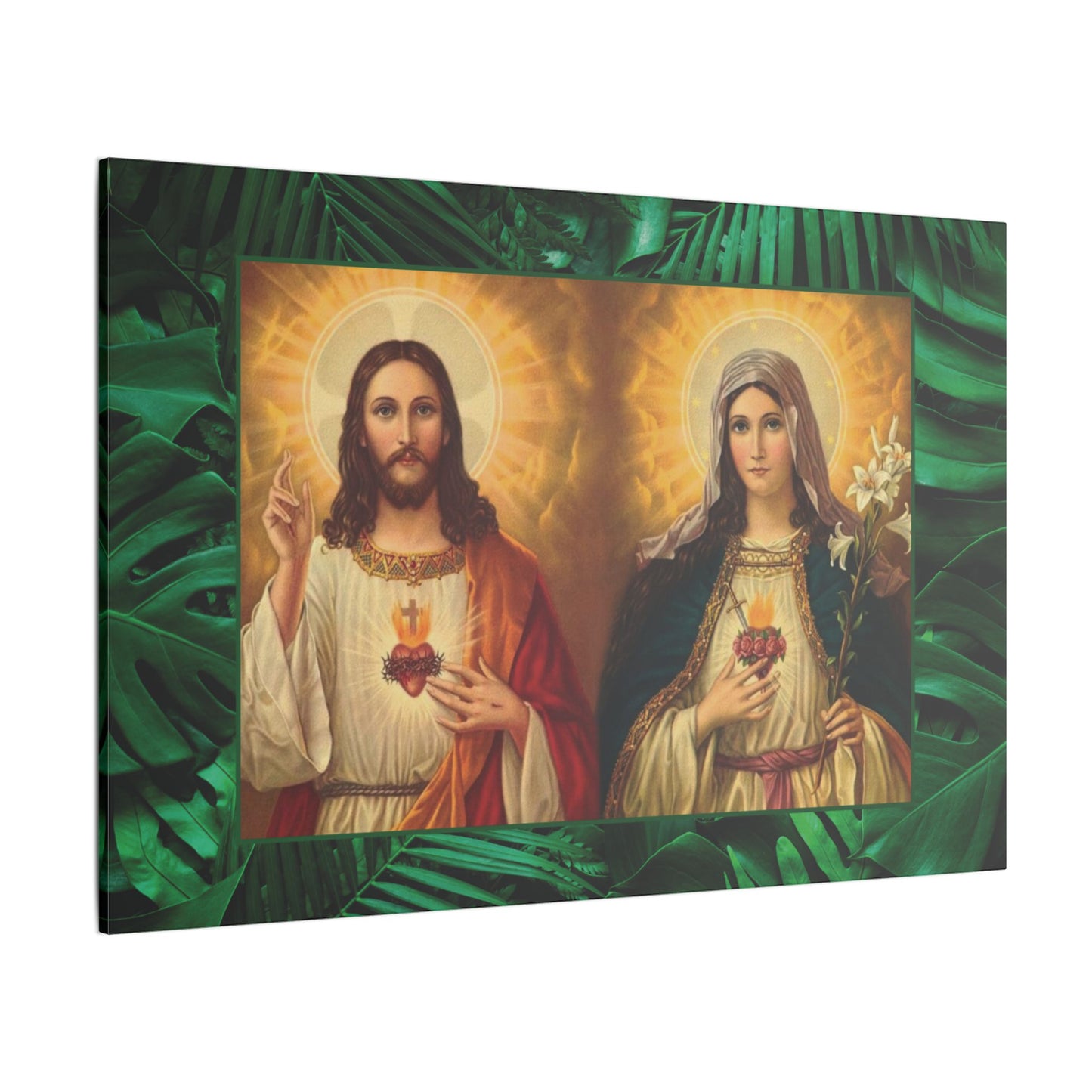 "Tropical Rainforest Jesus and Mary" Religious Canvas Artwork - Stretched Canvas Print / Byzantine Icons