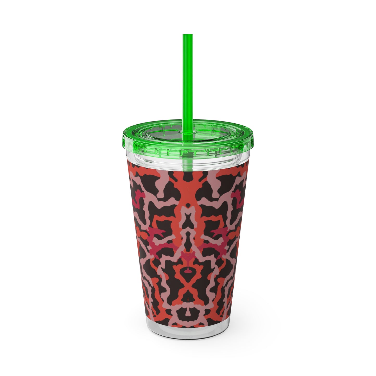 Tropical Tumbler with Straw | 16oz Colorful Travel Cup / Coral Threads, Red
