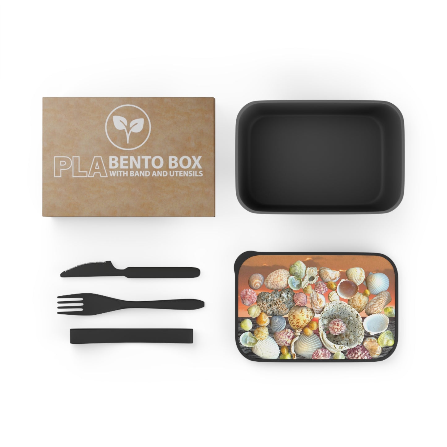 Bento Box with Utensils -Sky/Ocean Seashell Collection