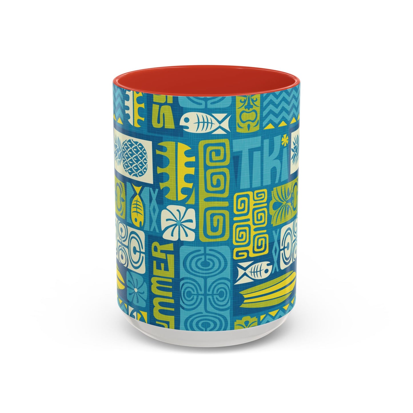 Accent Coffee Mug (11, 15oz), 8 Colors - Tiki Poster Blue