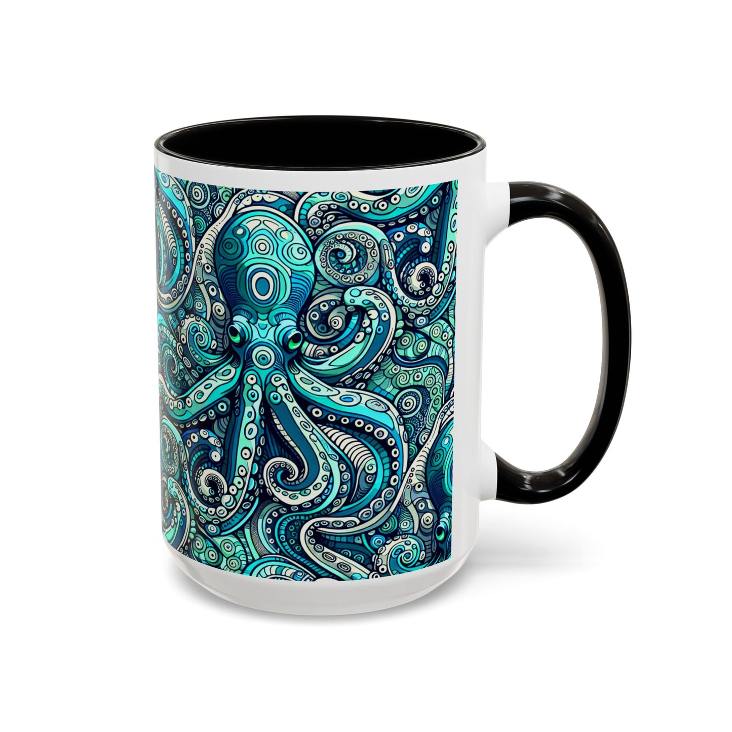 Accent Color Coffee Mug, Many Colors - 11oz & 15oz / Aqua Octopus