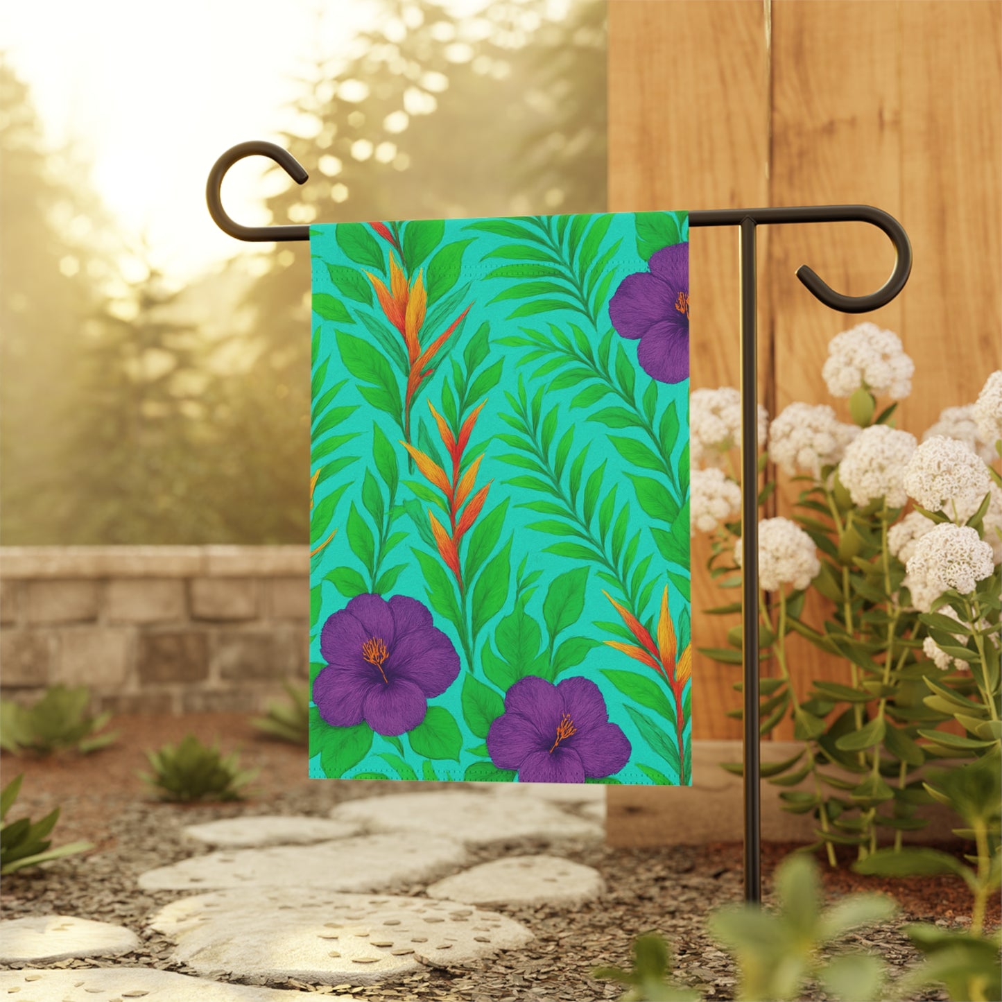 Tropical Garden Flag - Perfect for Outdoor Decor / Midnight Flower, Turquoise