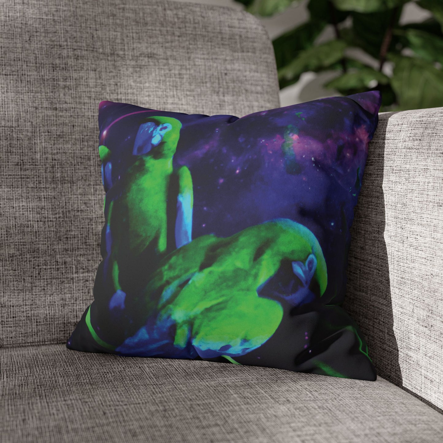 Faux Suede Square Pillowcase - Neon Parrots at Night