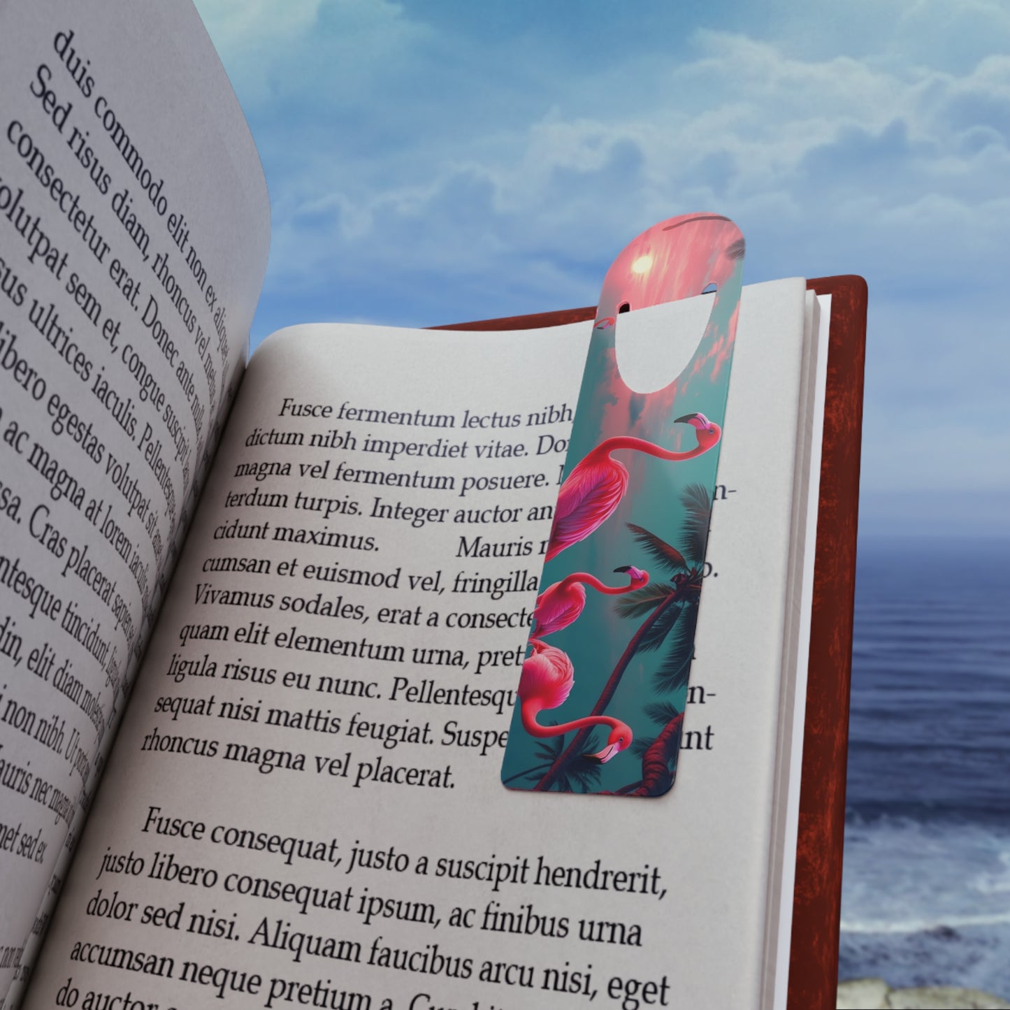 Bookmark - Aluminum, Neon Flamingos at Night