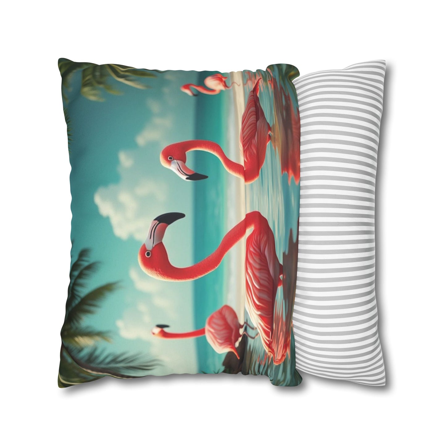Faux Suede Square Pillowcase - Morning Dip Flamingos