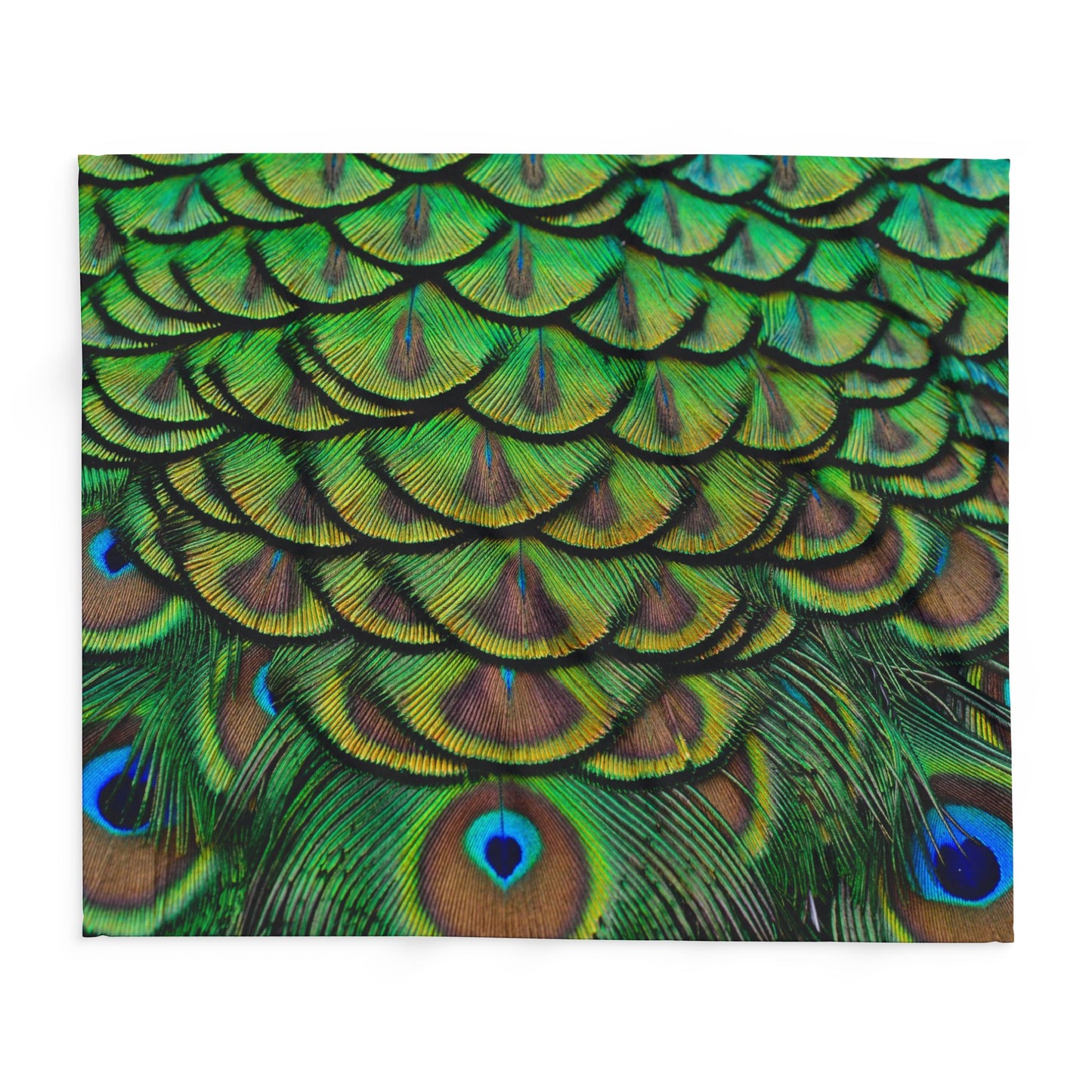 Green Peacock Feathers Fleece Blanket - Colorful Tropical Design, 3 Sizes