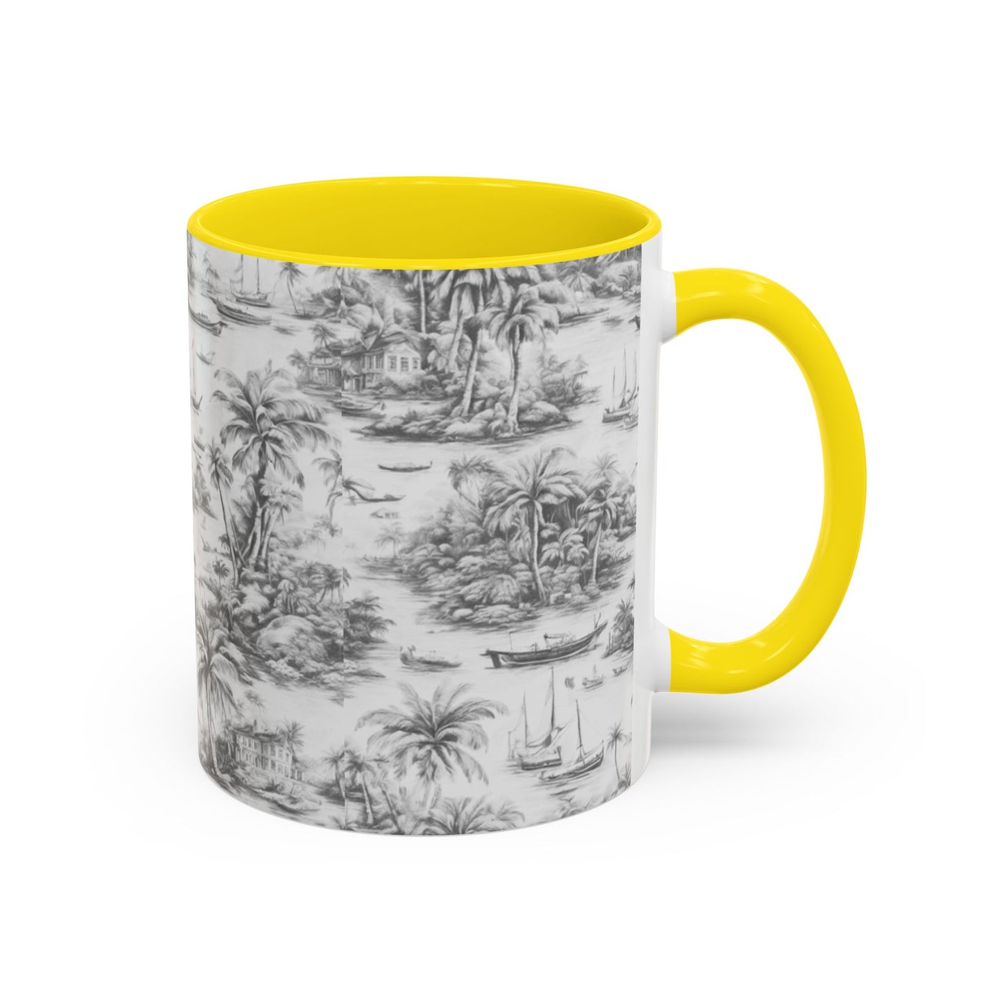 Accent Coffee Mug (11, 15oz), 8 Colors - Tropical Toile #1, soft black