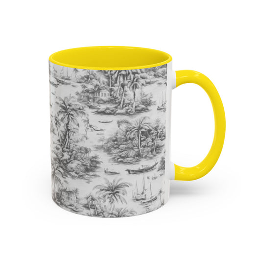 Accent Coffee Mug (11, 15oz), 8 Colors - Tropical Toile #1, soft black