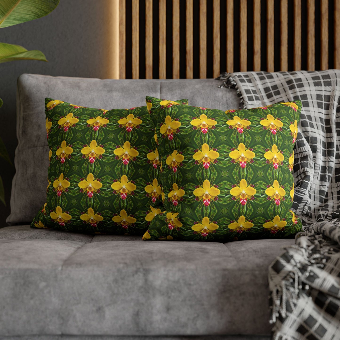 Faux Suede Square Pillowcase - Yellow Orchid Kaleidoscope