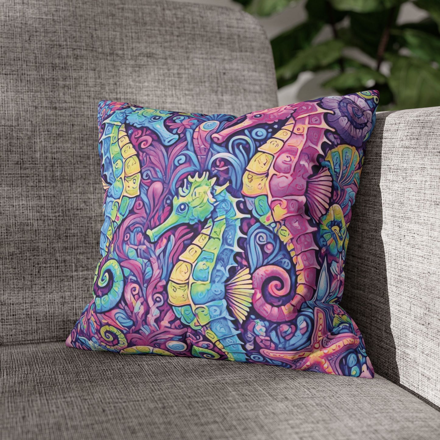 Faux Suede Square Pillowcase - Seahorse Trio/Fantasy Pop