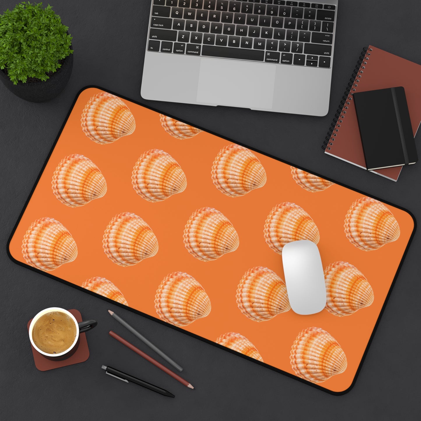 Tropical Desk Mat, 3 Sizes - Seashell Design, Perfect for Home Office / Orange Scallop, Orange