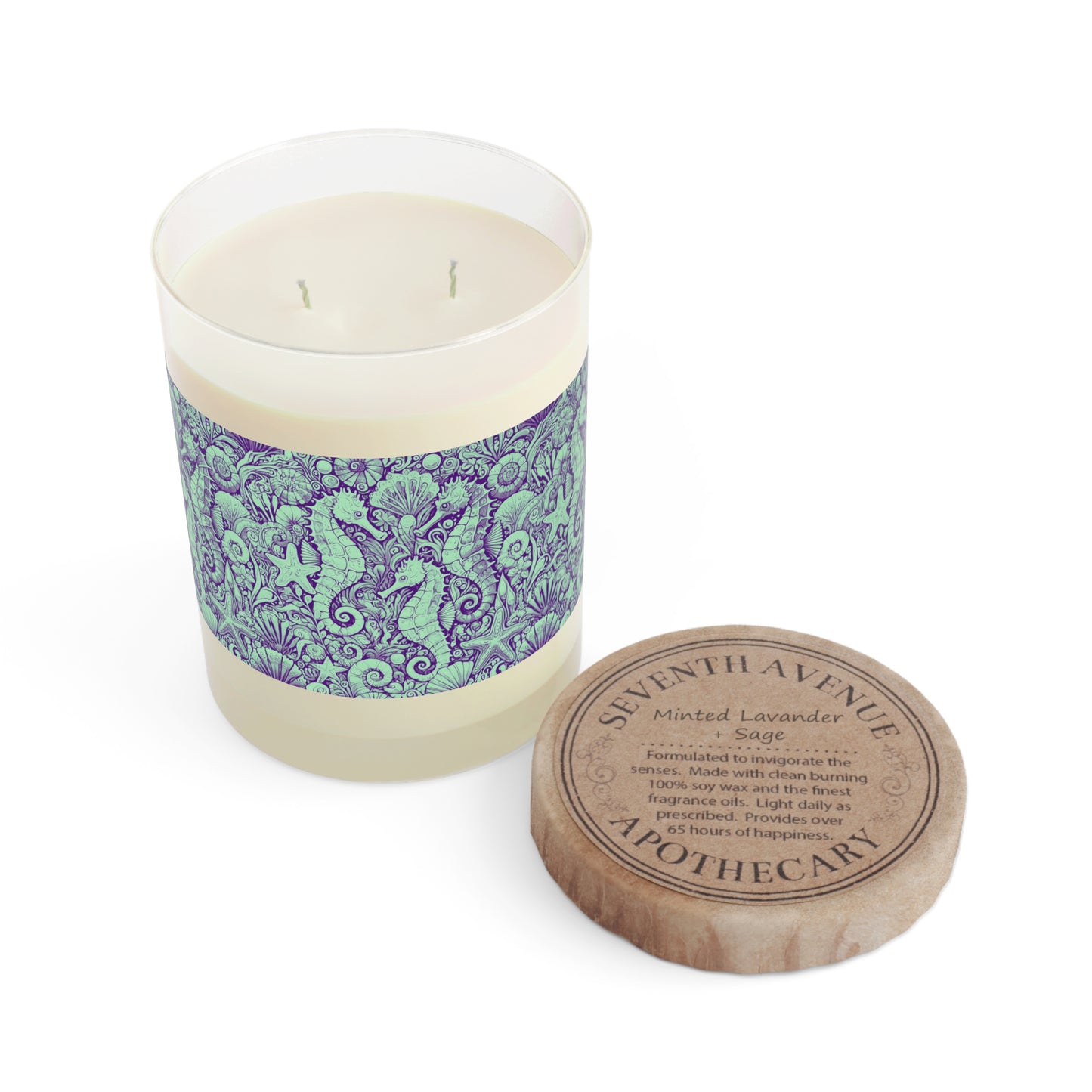 Seahorse Trio/Minty Scented Candle - 11oz Full Glass, Tropical Decor